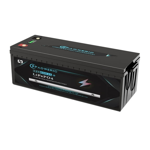 Paoweric 12V 600Ah LiFePO4 Lithium Battery with 250A BMS, Compact Lithium Iron Phosphate Battery for Solar, RV, Home Energy Storage