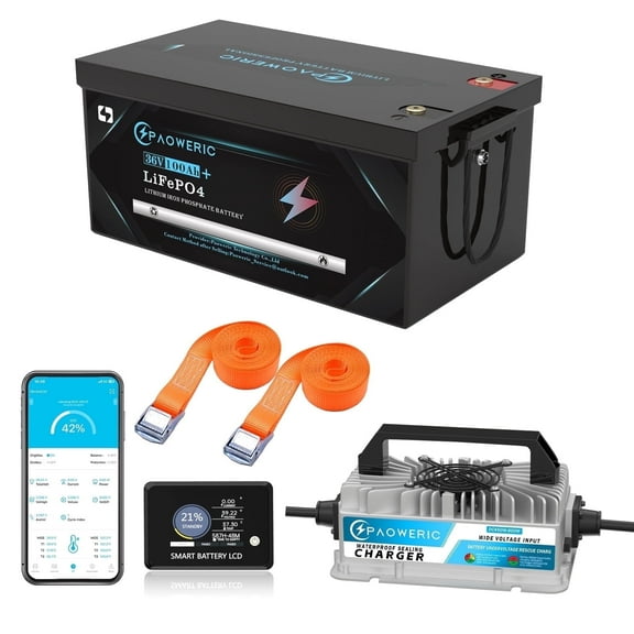 Paoweric 36V 100Ah LiFePO4 Lithium Golf Cart Battery with Charger, Perfect for Golf Cart, Trolling Motor