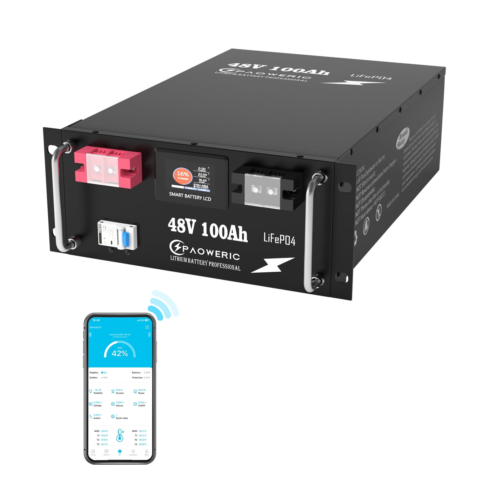 Paoweric 48V 100Ah LiFePO4 Lithium Golf Cart Battery Perfect for Solar,Back UP Power,Off-Grid