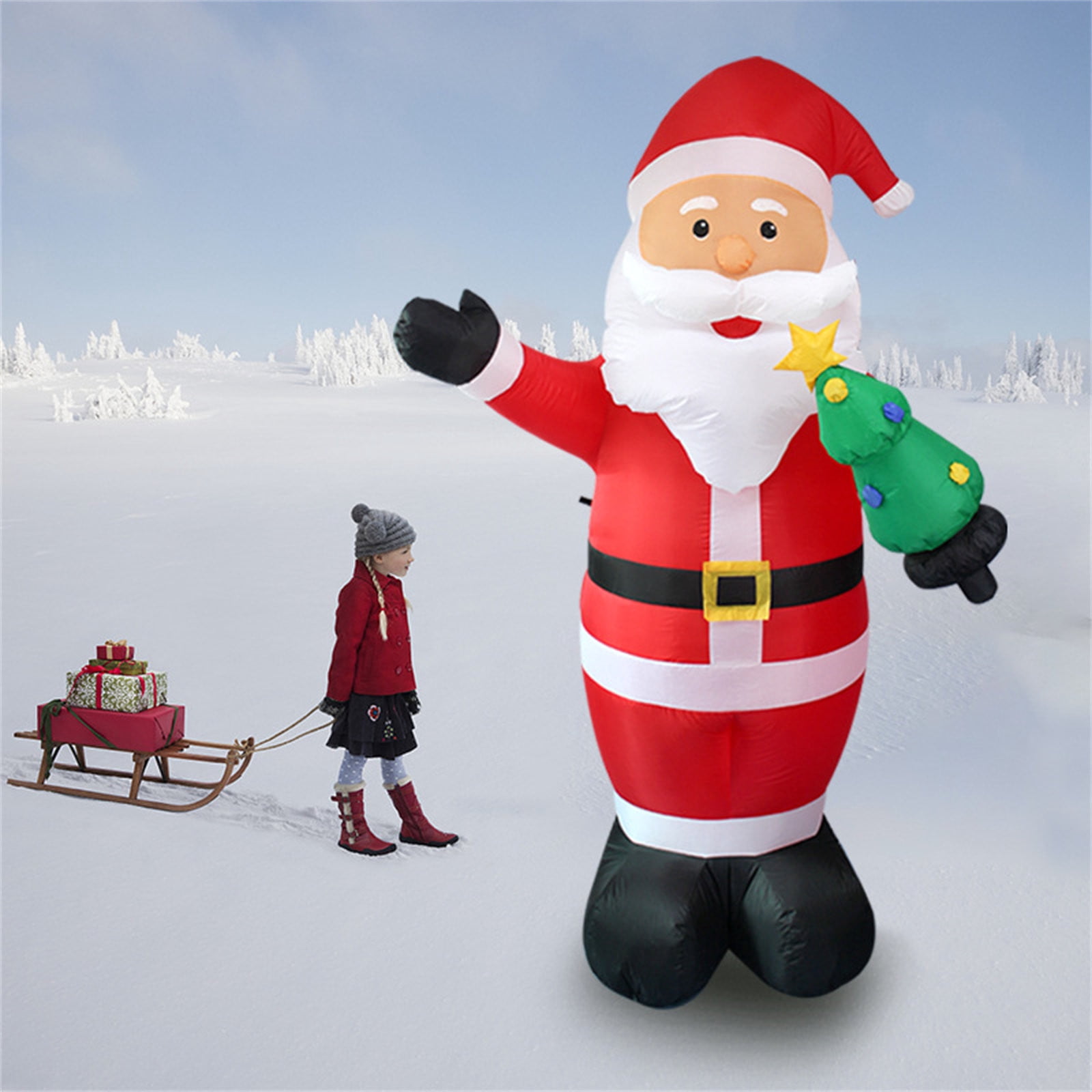 Papá Noel inflable con árbol de Navidad: decoración luminosa para exteriores de 8 pies, luces LED, perfecto para exhibición navideña al aire libre, Papá Noel inflable para patio