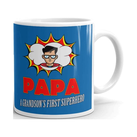 Papa A Grandson's First Superhero Comics Coffee Tea Ceramic Mug Office Work Cup Gift 11 oz