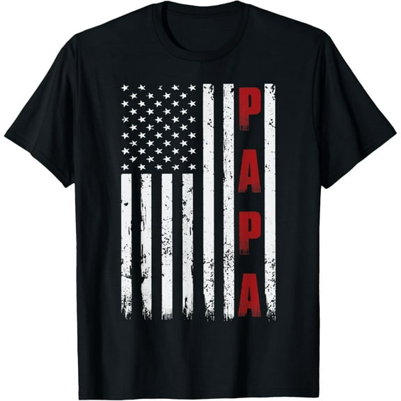 Papa American Flag Fathers Day From Grandkids Son Daughter T-Shirt