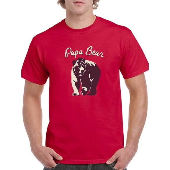 Papa Bear Cool Graphic Men Red T-Shirt, Male Small