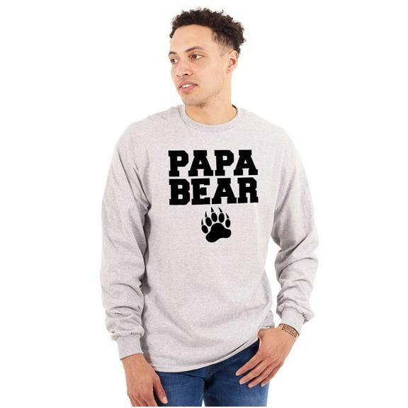 Papa Bear Dad Father's Day Pawprint Men's Big & Tall Long Sleeve Graphic Tee Brisco Brands 3X