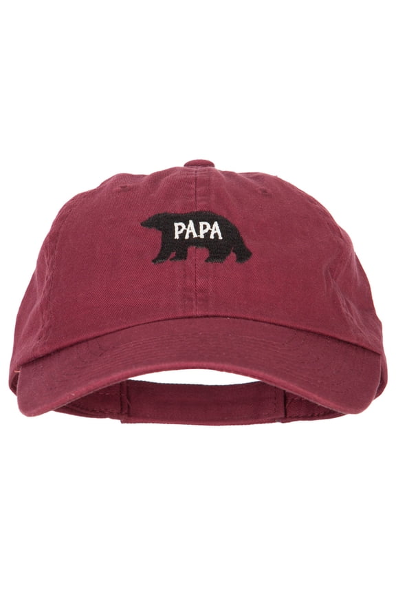 Papa Bear Embroidered Low Profile Cotton Cap - Wine OSFM