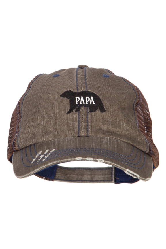 Papa Bear Embroidered Low Profile Cotton Mesh Cap - Brown OSFM