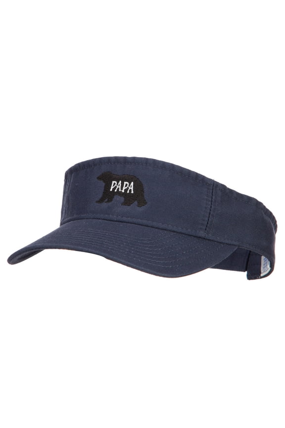Papa Bear Embroidered Pro Style Cotton Washed Visor - Navy OSFM