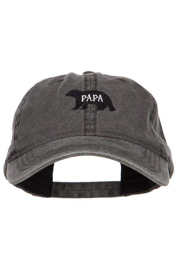 Papa Bear Embroidered Washed Cap - Black OSFM