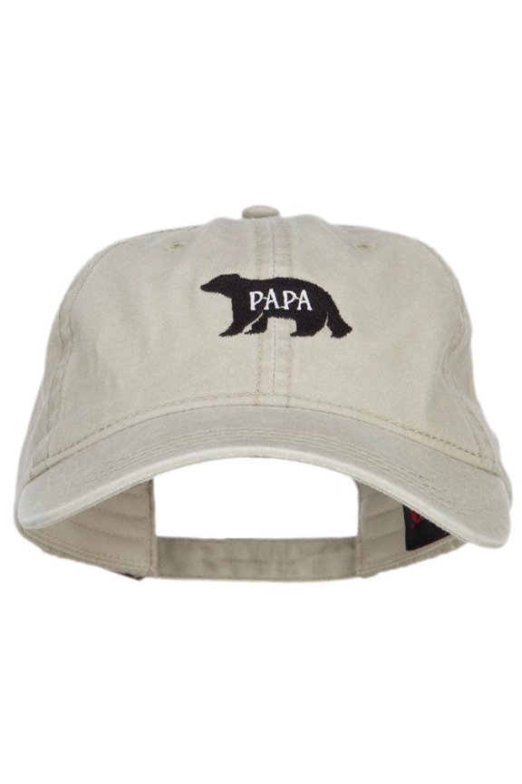 Papa Bear Embroidered Washed Cap - Stone OSFM