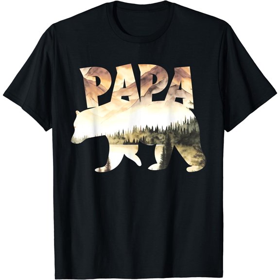Papa Bear Forest Lake Mountain Scene Outdoors Father'S Day T-Shirt