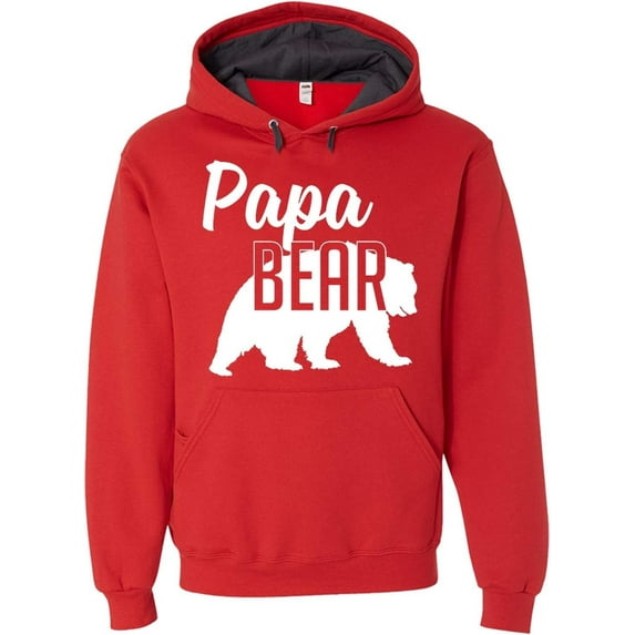 Papa Bear Hoodie Dad Mens Soft Hoodie Adult Unisex Sweatshirt Fiery Red, XL