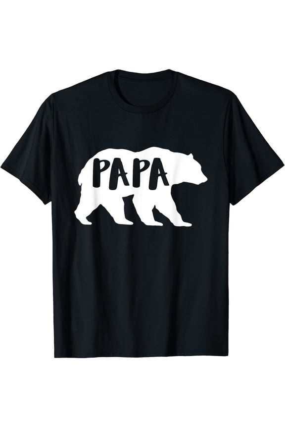 Papa Bear Men's Graphic T-Shirt Retro Grizzly Silhouette Father's Day Gift Funny Cotton Tee Black