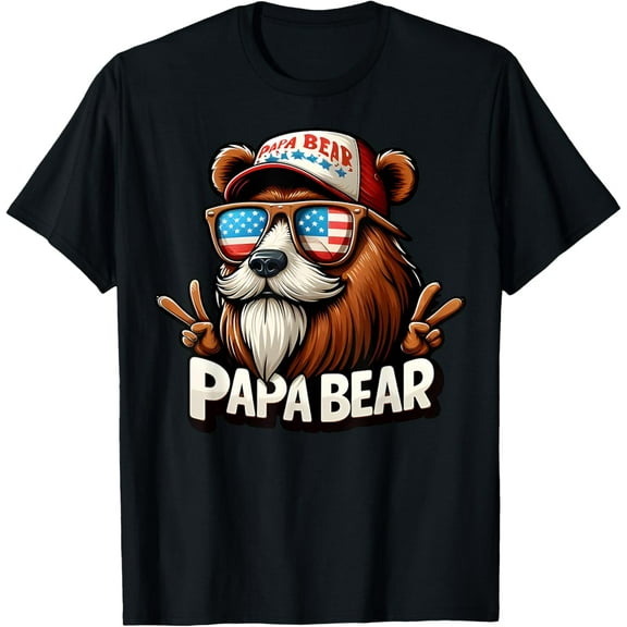 Papa Bear Shirt Fathers Day Gift US American Flag Best Dad