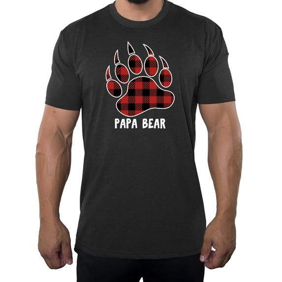 Papa Bear Shirt with buffalo Plaid Claw, Men's T-shirts, Cool Shirts for Dad - Charcoal MH200DAD S1 L