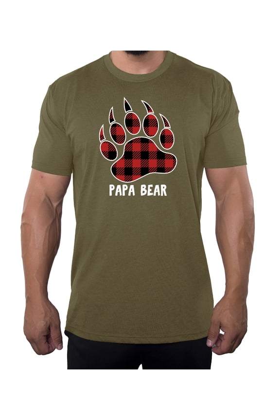 Papa Bear Shirt with buffalo Plaid Claw, Men's T-shirts, Cool Shirts for Dad - Olive Drab MH200DAD S1 M
