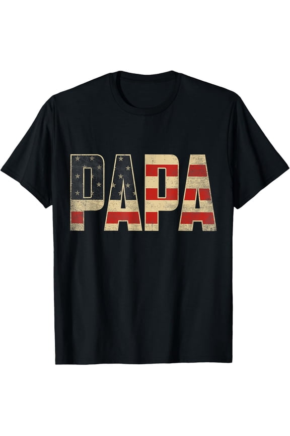 Papa Bold Patriotic American Flag Father’s Day Papa T-Shirt- Classic First Father's Day 2026 shirts Unisex 100% Cotton Crew Neck T-Shirt Breathable Casual Everyday Wear Affordable Graphic Soft t shir