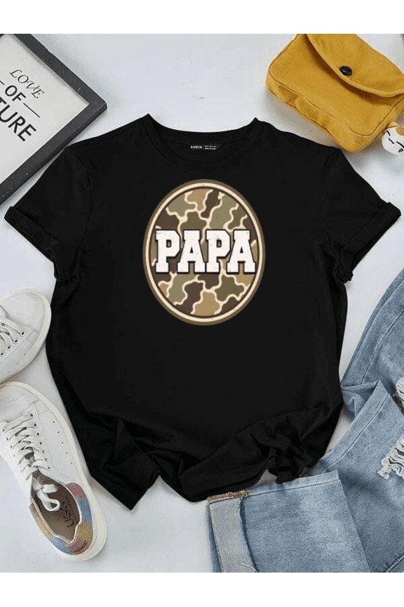 Papa Camo Badge Military Tactical Stencil Text Father's Day Unisex T-Shirt, S-5XL