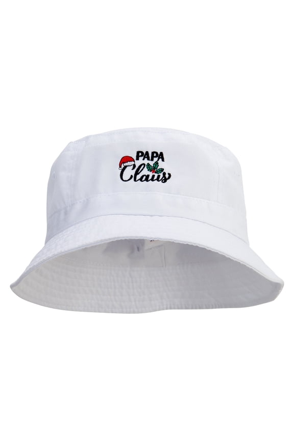Papa Claus Embroidered Pigment Dyed Bucket Hat - White OSFM