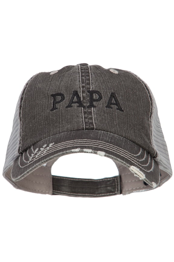 Papa Embroidered Low Profile Cotton Mesh Cap - Black OSFM