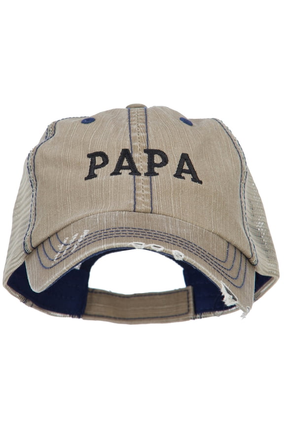 Papa Embroidered Low Profile Cotton Mesh Cap - Khaki OSFM