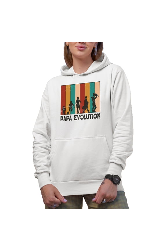 Papa Evolution, Father's Day, White Hooded Sweatshirt or Hoodie, Medium