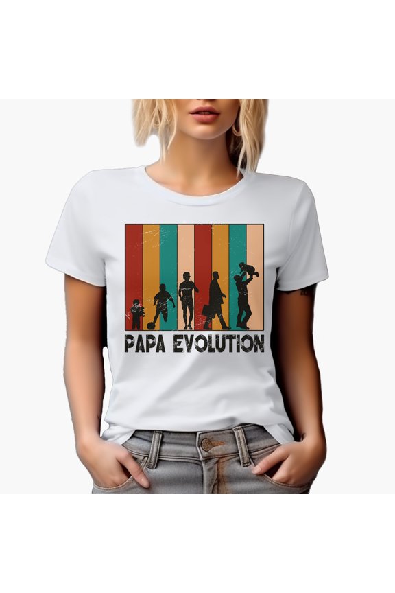 Papa Evolution, Father's Day, White T-Shirt, XL