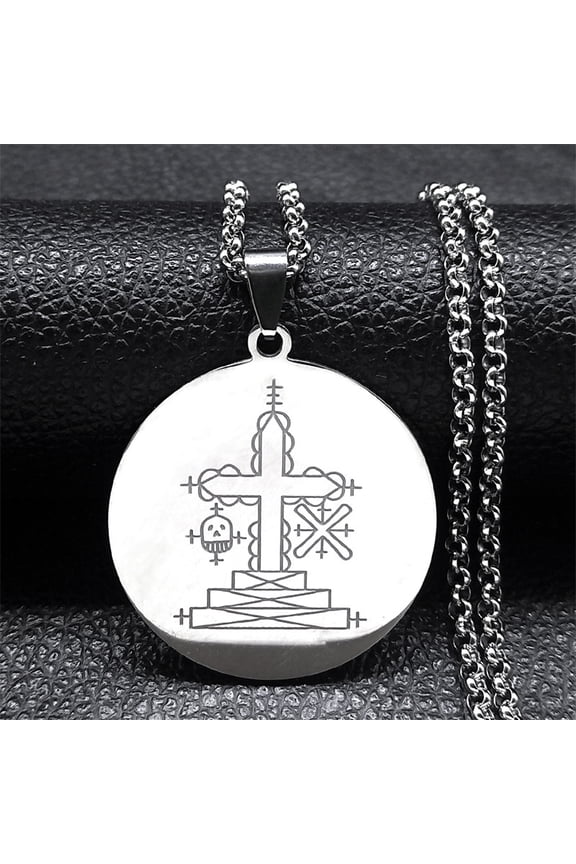 Papa Ghede Voodoo Loa Veve Pendant Necklace for Women/Men 14K White Gold Vodoun Lwa Talisman Amulet Necklace Jewelry