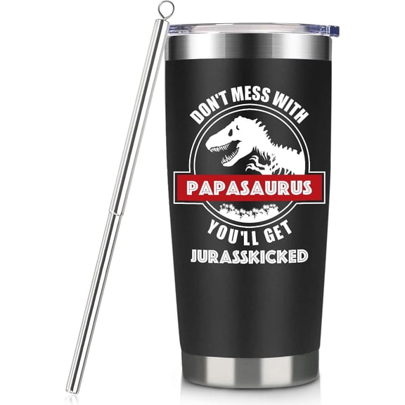 Papa Gifts From Grandkids Birthay Gifts For Papa From Grandaughter 20 Oz Dinosaur Travel Cup Gift Set Chirstmas Presents For Grandpa - Don''t Mess With Papa White Wine Tumbler With Lid Straw