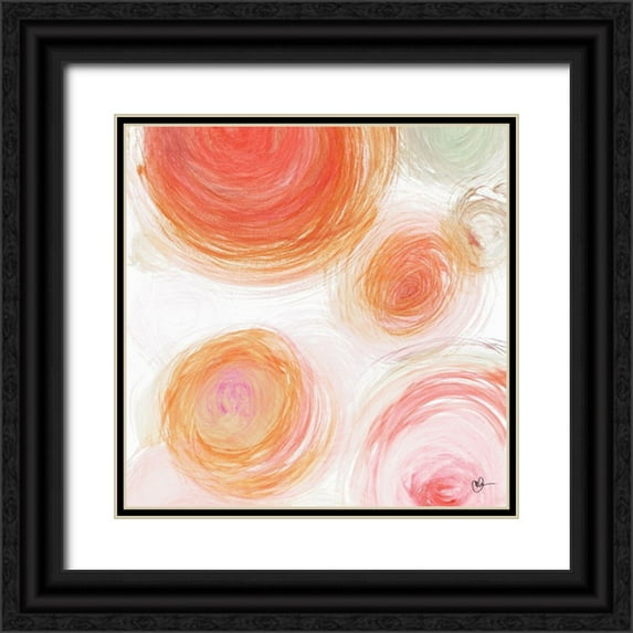 Papa, Kat 12x12 Black Ornate Wood Framed with Double Matting Museum Art Print Titled - Orange Contempo Light Circles