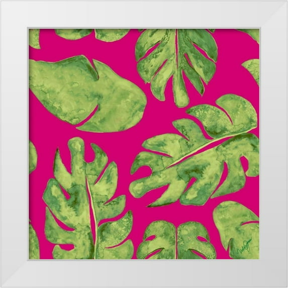 Papa, Kat 12x12 White Modern Wood Framed Museum Art Print Titled - Leaves On Pink
