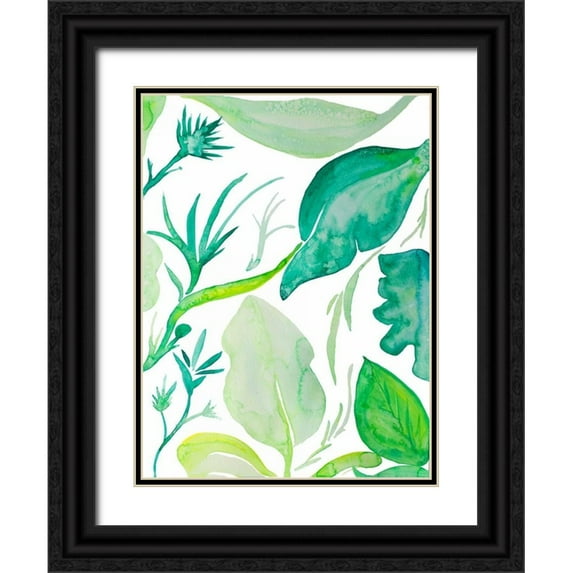 Papa, Kat 12x14 Black Ornate Wood Framed with Double Matting Museum Art Print Titled - Green Water Leaves II
