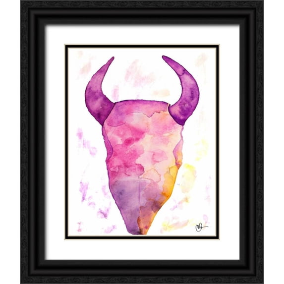Papa, Kat 20x24 Black Ornate Wood Framed with Double Matting Museum Art Print Titled - Water Color Skull