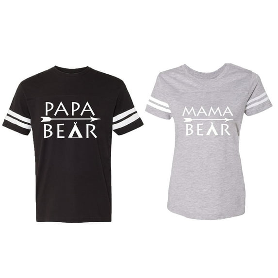 Papa Mama Bear Matching Couple Cotton Jerseys (Men Black / Women Heather) (Men L / Women M)