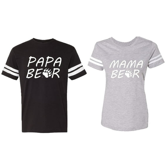 Papa Mama Bear Matching Couple Cotton Jerseys (Men Black / Women Heather) (Men L / Women XL)