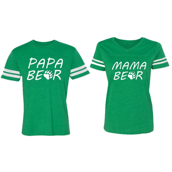 Papa Mama Bear Matching Couple Cotton Jerseys (Men Green / Women Green) (Men XXL / Women L)