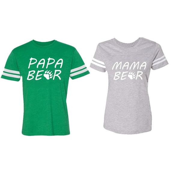 Papa Mama Bear Matching Couple Cotton Jerseys (Men Green / Women Heather) (Men XL / Women XXL)