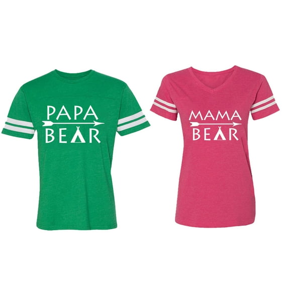 Papa Mama Bear Matching Couple Cotton Jerseys (Men Green / Women Pink) (Men XXL / Women L)
