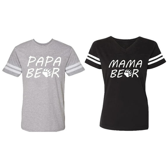 Papa Mama Bear Matching Couple Cotton Jerseys (Men Heather / Women Black) (Men XXL / Women XXL)