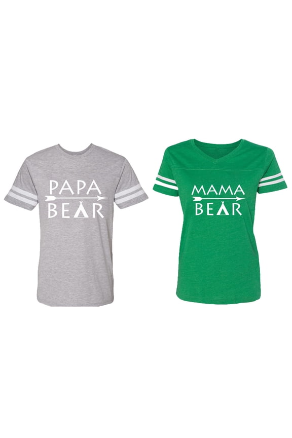 Papa Mama Bear Matching Couple Cotton Jerseys (Men Heather / Women Green) (Men XXL / Women L)