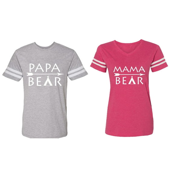 Papa Mama Bear Matching Couple Cotton Jerseys (Men Heather / Women Pink) (Men S / Women XXL)