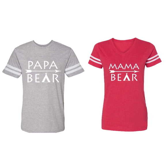 Papa Mama Bear Matching Couple Cotton Jerseys (Men Heather / Women Red) (Men XL / Women S)