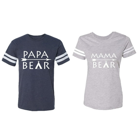 Papa Mama Bear Matching Couple Cotton Jerseys (Men Navy / Women Heather) (Men XL / Women L)