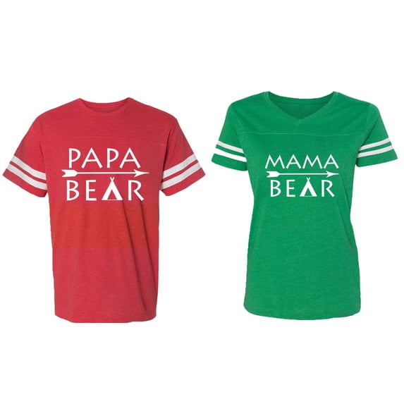 Papa Mama Bear Matching Couple Cotton Jerseys (Men Red / Women Green) (Men L / Women M)