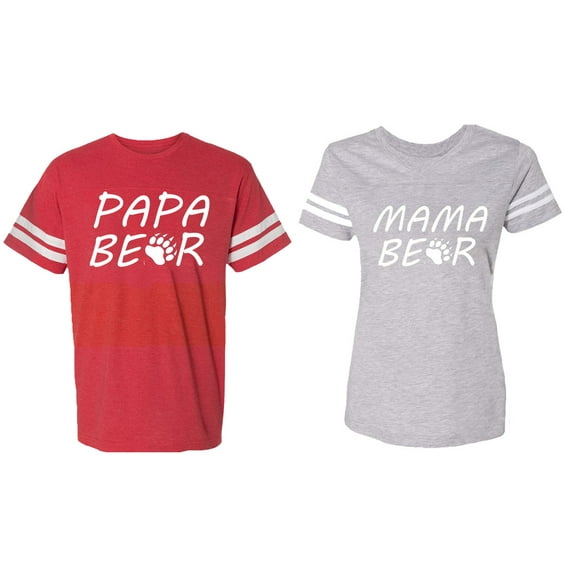 Papa Mama Bear Matching Couple Cotton Jerseys (Men Red / Women Heather) (Men XXL / Women S)