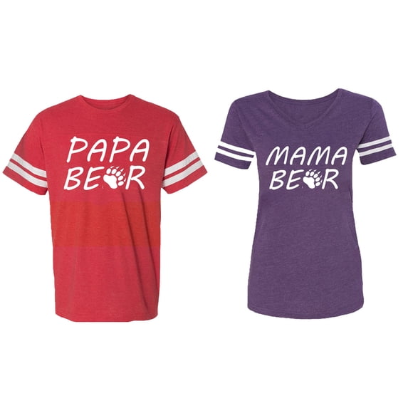 Papa Mama Bear Matching Couple Cotton Jerseys (Men Red / Women Purple) (Men L / Women XXL)