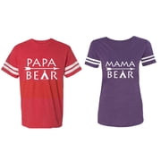 Papa Mama Bear Matching Couple Cotton Jerseys Men Red / Women Purple Men L / Women XXL