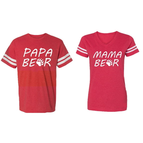Papa Mama Bear Matching Couple Cotton Jerseys (Men Red / Women Red) (Men L / Women XXL)