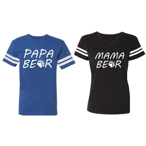Papa Mama Bear Matching Couple Cotton Jerseys (Men Royal / Women Black) (Men S / Women S)