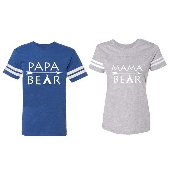 Papa Mama Bear Matching Couple Cotton Jerseys (Men Royal / Women Heather) (Men L / Women L)