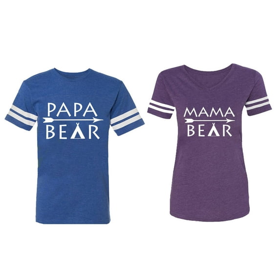 Papa Mama Bear Matching Couple Cotton Jerseys (Men Royal / Women Purple) (Men L / Women XXL)